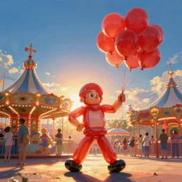 balloon man with red balloons at the fair by disney concept artists, blunt borders, rule of thirds
