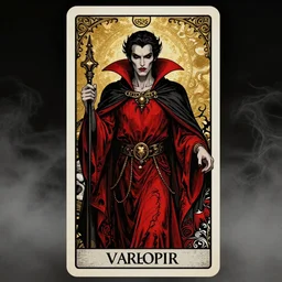 portrait of a majestic beautiful androginous vampire, in style of Midjourney, tarot card, insanely detailed and intricate vibrant crimson and black line work, golden ratio, elegant, gothic fog, ornate, horror, elite, ominous, haunting, matte painting, cinematic, cgsociety, Olivier Ledroit, Zdizslaw Beksinski, Noah Bradley, Darius Zawadzki, vivid and vibrant
