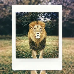 polaroid of a lion in the park
