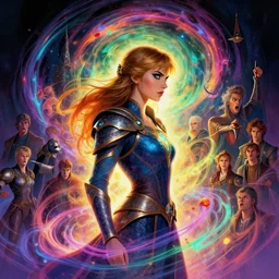 side portrait, imogen poots, paladin, fantasy, gloomhaven, luminescent, colorful swirly ripples of magic, angry colors, by greg manchess, huang guangjian, gil elvgren, sachin teng, greg rutkowski, jesper ejsing, ilya kuvshinov