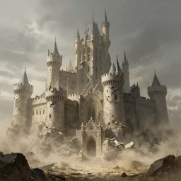 a giant castle crumbling into dust, concept art, digital illustration, trending on artstation, deviantart, artgerm, epic composition, masterpiece, highly detailed, advanced technique, ambient lighting, wlop, ross draws