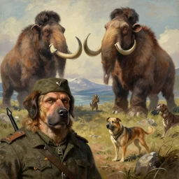 army of dog - head man vs mammoths of hyperborea, illustration of vsevolod ivanov, trending of artstation