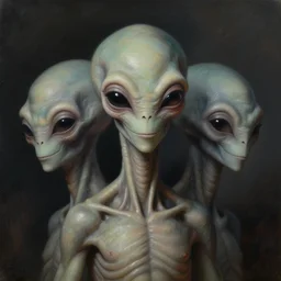 three quarter view, extraterrestrial portrait, cultured, friendly, whole head, 3/4 view, dramatic lighting, painted by andreas rocha