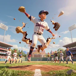 disney pixar render of an aberration in the fabric of reality above a little league baseball game, tearing reality apart, everyone looks up at the sky, cinematic lighting