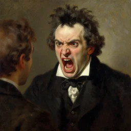 angry franz schubert screaming at someone, an oil painting