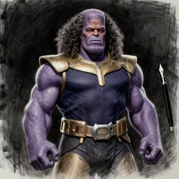 oprah winfrey as thanos, by weta digital, by weta fx, illustration, graphite, fountain pen, still - life, concept art, digital art, cinematic, wide angle, tones of black in background