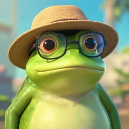 a frog wearing a hat and glasses, movie poster