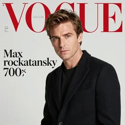 max rockatansky. studio photo in the 7 0's. vogue magazine cover with text. highly detailed