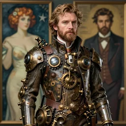 photo realistic, realistic, very detailed, steampunk gear wearing bree williamson, high quality, intricate by alphonse mucha by taras shevchenko