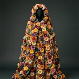 a gorgon wearing a cloak made of flowers, by Omar Z. Robles, CANON Eos C300, ƒ1.8, 35mm, 8K, medium-format print