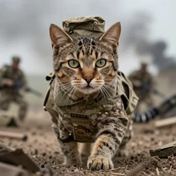 cat as usa army soilder on battlefield