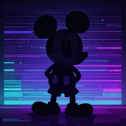 vaporwave, vector graphics, somber mickey mouse silhouette, synthwave, neon