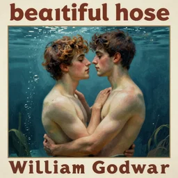 “two beautiful young men lovingly embracing in an aquarium, William Godward Painting Vintage Poster”