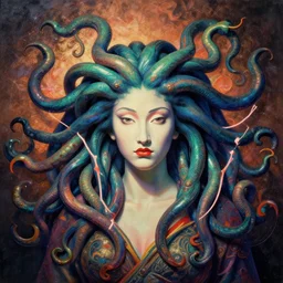 a beautiful painting lovely 3 d medusa, by ukiyo - e award - winning art, andy warhol color, dramatic light, octane render