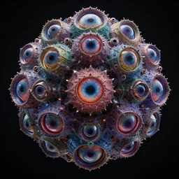 a multicolor fractal mandelbulb god with multiple eyes by alex gray, concept art, sharp angles, robot, octane render, 8 k, unreal engine