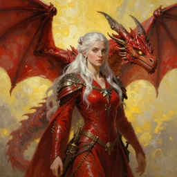 a realistic detail portrait of a beautiful female angle has white hair in middle - earth, magic, dragon, oil painting by julian calle, wlop, greg rutkowski, finnian macmanus, syd mead trending on artstation, red and yellow scheme, 8 k, unreal engine, wide - angle lens