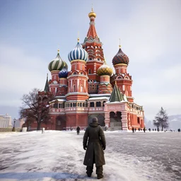 the Moscow Red Square in the snow in Fallout 4, in game screenshot
