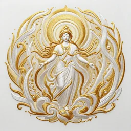 heavenly sacred godly divine swirl art gold and white embroidery