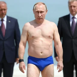 Vladimir Putin in a bikini, photo by Anne Liebovitz