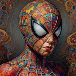 close up of a beautiful spiderwoman with colourful intricate, by edgar maxence and caravaggio and michael whelan and delacroix style, artistic, intricate drawing, light brazen, realistic fantasy, extremely detailed and beautiful aesthetic face, 8 k resolution, dramatic lighting