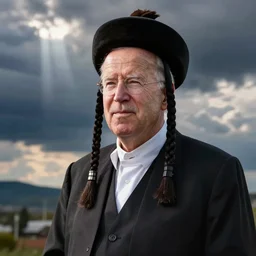 joe biden as the lubavicher rebbe with sidelocks and shtreimel, jewish devotional art by greg rutkowski