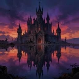 the evil castle of doom in the background, art by donato giancola, digital art, trending on artstation, symmetry!!, epic composition, wide angle shot, colorful dark skies