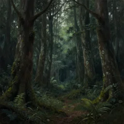 an ominous forest landscape, painting in the style of emily carroll, highly detailed intricate matte sharp focus digital painting artstation pixiv