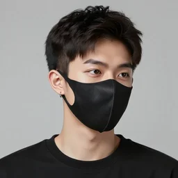 professional digital art of a stylish young adult man with a black face mask, earrings, and dark clothes, high quality, HD, 8K, highly detailed, award-winning, sci-fi, fantasy, movie, purple sky