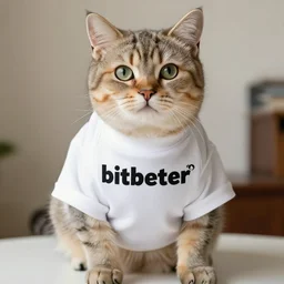 a bandshirt that says the word bitbetter, worn by a cat