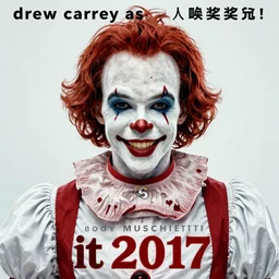 ' drew carrey as pennywise, it 2 0 1 7, andy muschietti. poster, movie poster, sharp, coherent, clean, artistic, award winning poster!!!!!!!
