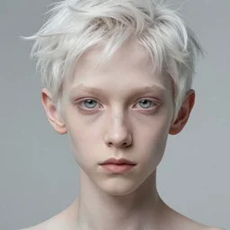 portrait of 1 5 - year - old boy, a tall, slender boy with a pale, pointed face, white - blond hair, ice grey eyes, a pale complexion with sharp and pointed features, hyper realistic face, beautiful eyes, fantasy art, in the style of greg rutkowski, intricate, hyper detailed, smooth