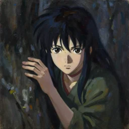 classical oil painting of anime concept art featuring a rogue hiding in the shadows, fantasy, trending on artstation, stylistic, brush strokes, oil, canvas, beautiful portrait, by kawacy and makoto shinkai, anime portrait, official anime artwork