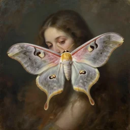 close portrait of a beautiful mysterious elegant moth, javascript enabled, oil on canvas, romanticism style, natural, mood lighting, dramatic, dreamlike, painterly, peaceful, digital art, highly detailed, trending on artstation