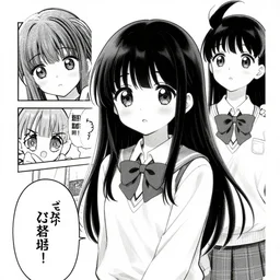 manga style, black and white manga, kawaii chibi manga school girl kuudere by gen urobuchi and yuyuko takemiya