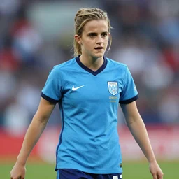 emma watson as lokomotiv football player, hyper realistic, highly detailed