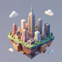 floating island with new york city in the sky, low poly, isometric art, 3d art, high detail, artstation, concept art, behance, ray tracing, smooth, sharp focus, ethereal lighting