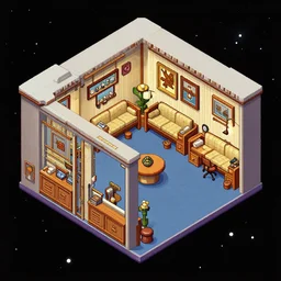 isometric view of an officer\'s living quarters on a space station, from a space themed Lucasarts graphic adventure game made in 1999