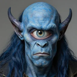 one-eyed single-eyed blue-skinned Polyphemus Cyclops concept art with one huge eye. Extremely high detail, details, realistic, solo, masterpiece, full-face portrait, art by Arthur Rackham, Muzinabu, Johann Tischbein, Zdzisław Beksiński