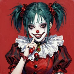 beautiful! coherent!!! detailed! expert! professional!!!!!!!!!!!!!!!!!!!!!!! manga anime seinen concept art portrait art of a goth clowngirl, painted by ilya kuvshinov!!!!! and zdzislaw beksinski # wow