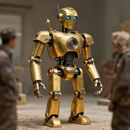 Archaeologists discover ancient golden robot. Photorealistic. Intricate details.