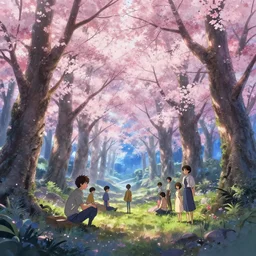 spiritual journey through an infinite magical forest, sakura trees, sakura season dynamic lighting, landscape, artwork by jeremy lipkin and giuseppe dangelico pino and michael garmash and rob rey and greg manchess and huang guangjian and makoto shinkai, pixiv, 1 0 0 mm