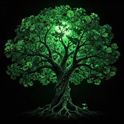Tree of life, growing towards the sun, 8k texture, HD, Noah Bradley, otherworldly, psychedelic black light style, Incredible Black and dark green Illustration, Exquisite detail, post processed