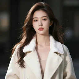 a beautiful young woman with skin as soft as marshmallow, wearing nothing but an over coat, ultra HD, amazing photo, dynamic lighting, award winning