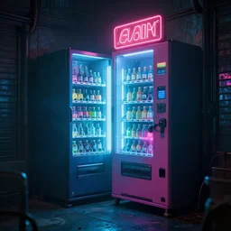 a vending machine dimly neon lighting a dark alley, futuristic, cyber, sci - fi, volumetric light, foggy atmosphere, artstation, highly detailed, sharp focus, digital art, trending,, by greg rutkowski and gaston bussiere, vibrant lush neon lighting, beautiful volumetric - lighting - style atmosphere, futuristic atmosphere, intricate, detailed, photorealistic imagery