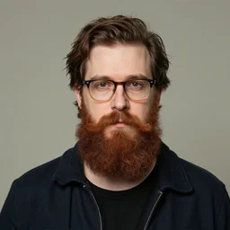 internet avatar of a bearded geek, in the style of Enki Bilal and Dan Mumford