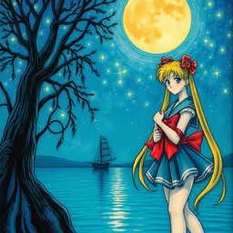 the sailor moon. detailed painting by bilibin