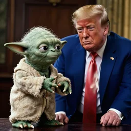 yoda teaching english to donald trump, photorealistic dramatic lighting