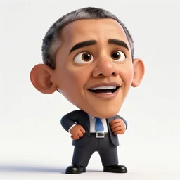 hyperdetailed 3 d cartoon render of cartoon barackb obama in a confident expressive pose, cartoon eyes!!!!! cute, exaggarated facial features, cute cartoon style, white background, low angle shot, cinematic studio lighting, studio quality, octane render, unreal engine 5, trending on artstation, art by sebastian jm, 8 k