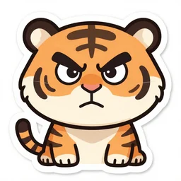 sticker angry tiger in cartoon style