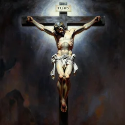 the crucifixion of cyberchrist, painting by frank frazetta
